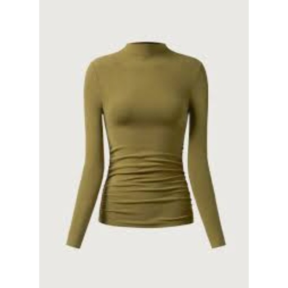 OGL Eco-Mousse Ruched Long Sleeve Mock Neck Top Mustard Yellow Size M NEW